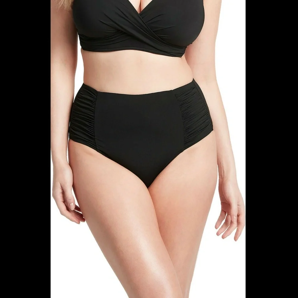 NWT Sea Level [ 8 US/ 12 UK] High Waist Gathered Side Bikini Bottoms‎ Black